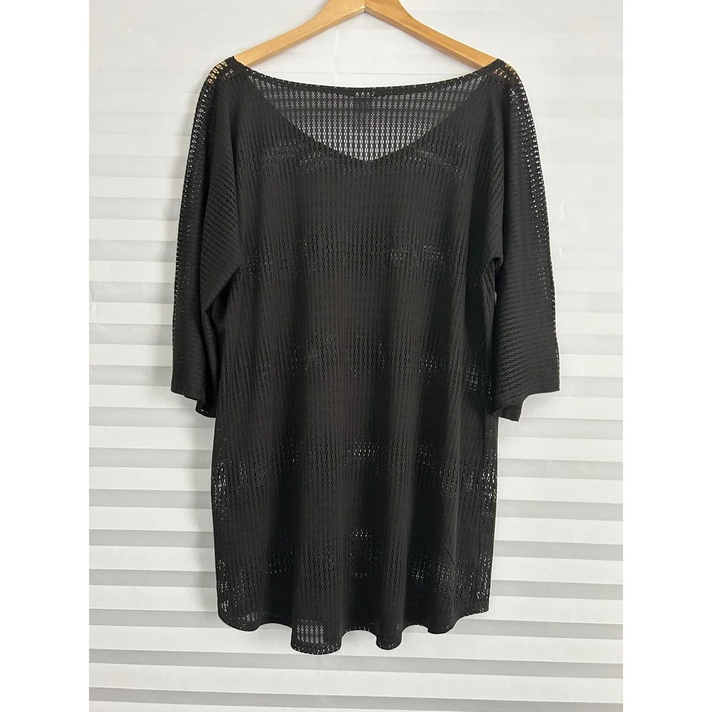 O'Neill Women Black Mesh Swim Cover Up V-Neck Tunic Top‎ XL RN85773